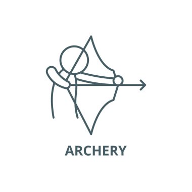 Okçuluk hattı simgesi, vektör. Okçuluk anahat işareti, konsept sembolü, düz illüstrasyon
