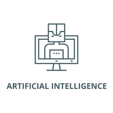 Yapay zeka, bilgisayar hattı simgesi, vektör. Yapay zeka, bilgisayar anahat işareti, konsept sembolü, düz illüstrasyon