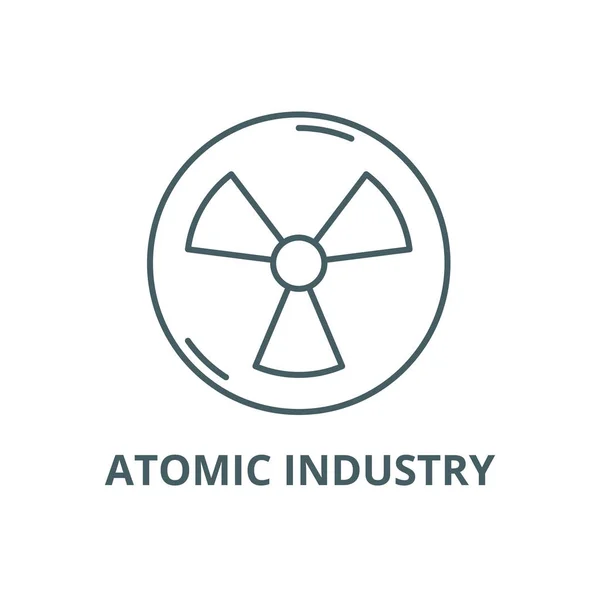 Ícone de linha da indústria atômica, vetor. Sinal de contorno da indústria atômica, símbolo de conceito, ilustração plana — Vetor de Stock