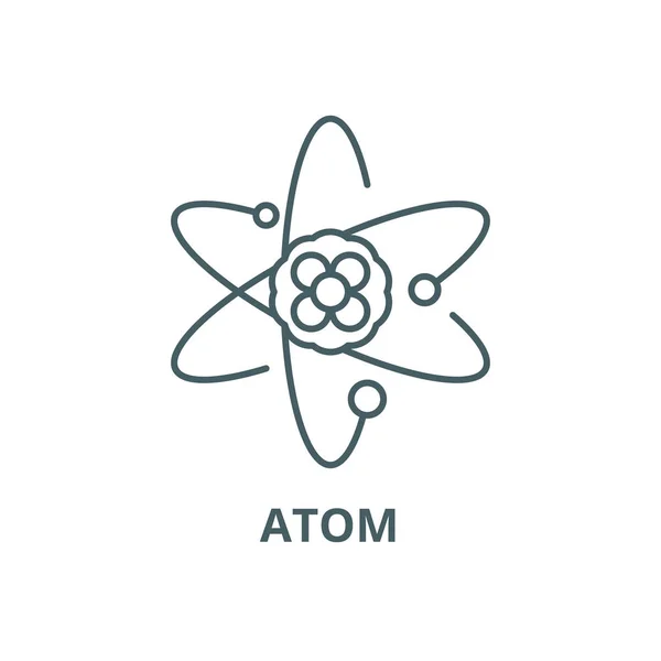 Icona della linea atomica, vettore. Segno di contorno dell'atomo, simbolo concettuale, illustrazione piatta — Vettoriale Stock