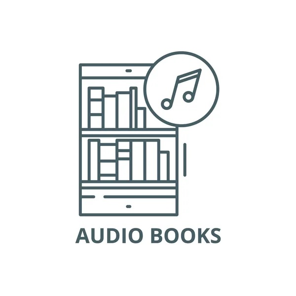 Icono de línea de libros de audio, vector. Signo de contorno de audiolibros, símbolo conceptual, ilustración plana — Vector de stock