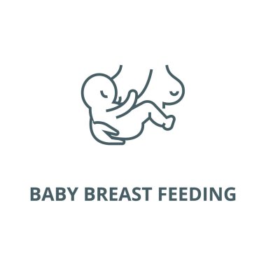 Bebek emzirme hattı simgesi, vektör. Bebek emzirme anahat işareti, konsept sembolü, düz illüstrasyon
