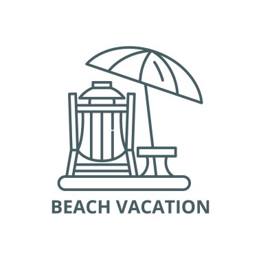 Plaj tatil hattı simgesi, vektör. Plaj tatil anahat işareti, kavramı sembolü, düz illüstrasyon