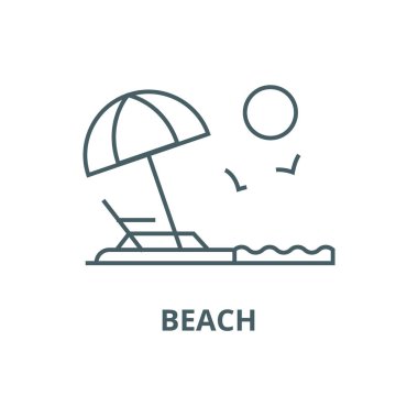 Plaj çizgisi simgesi, vektör. Plaj anahat işareti, konsept sembolü, düz illüstrasyon