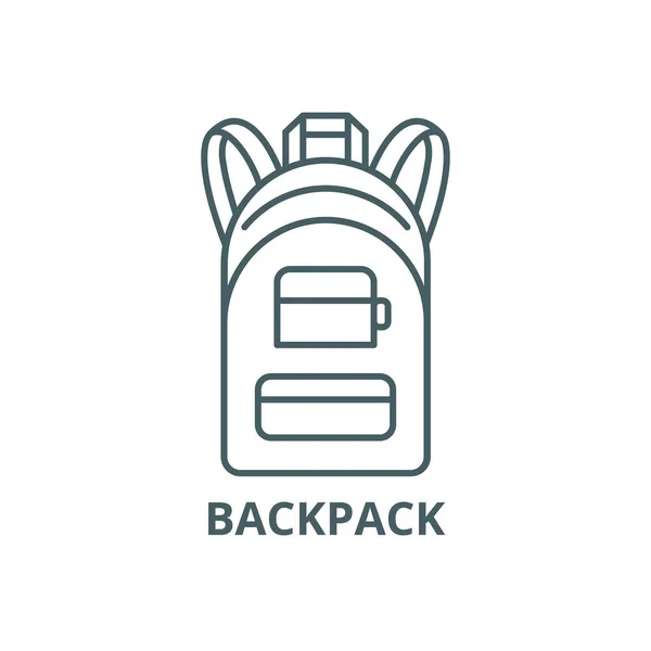 Ícone de linha de mochila, vetor. Sinal de esboço de mochila, símbolo de conceito, ilustração plana —  Vetores de Stock
