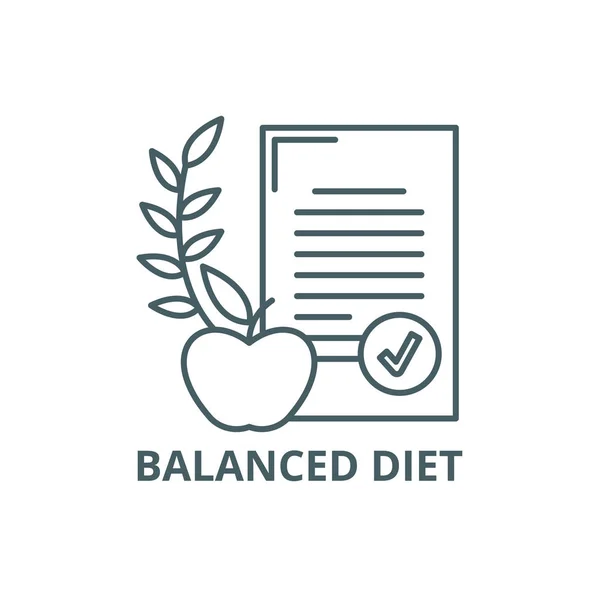 Ícone de linha de dieta equilibrada, vetor. Sinal de esboço de dieta equilibrada, símbolo de conceito, ilustração plana — Vetor de Stock