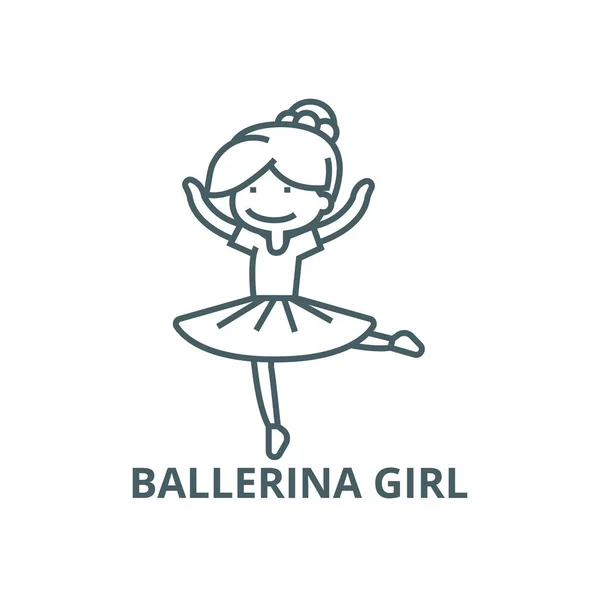 Ballerine fille, balet danseuse ligne icône, vecteur. Ballerine fille, balet danseur contour signe, concept symbole, illustration plate — Image vectorielle