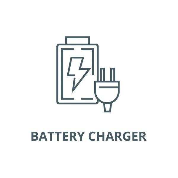 Icône ligne de chargeur de batterie, vecteur. Signe de contour du chargeur de batterie, symbole de concept, illustration plate — Image vectorielle