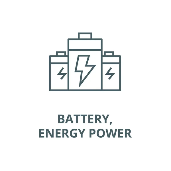 Batería, icono de la línea de energía eléctrica, vector. Batería, señal de contorno de energía, símbolo de concepto, ilustración plana — Vector de stock
