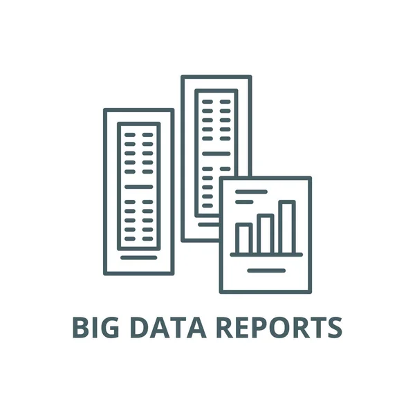 Big Data meldet Zeilensymbol, Vektor. Big-Data-Berichte umreißen Schild, Konzept-Symbol, flache Abbildung — Stockvektor