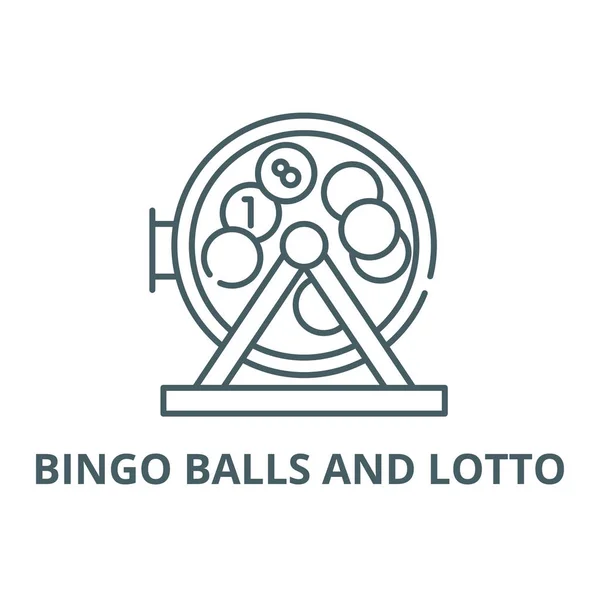 Palle da bingo e icona della linea del lotto, vettore. Palline da bingo e segno del contorno del lotto, simbolo del concetto, illustrazione piatta — Vettoriale Stock