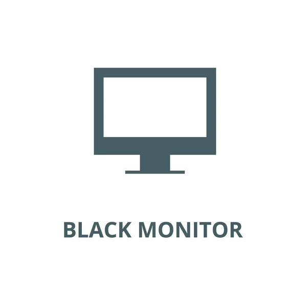 Ícone de linha de monitor preto, vetor. Sinal de contorno de monitor preto, símbolo de conceito, ilustração plana — Vetor de Stock