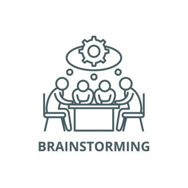 Beyin fırtınası çizgi simgesi, vektör. Beyin fırtınası anahat işareti, konsept sembolü, düz illüstrasyon