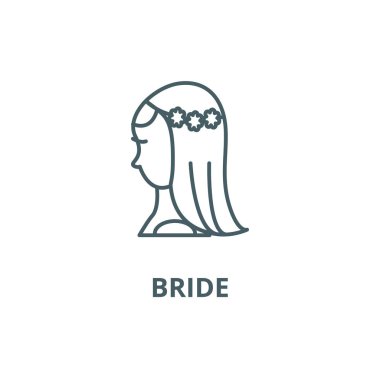 Gelin çizgisi simgesi, vektör. Gelin anahat işareti, kavramı sembolü, düz illüstrasyon