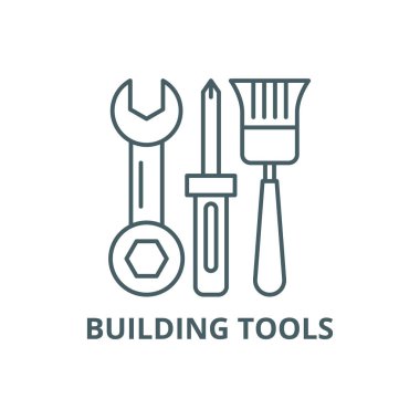 Yapı araçları çizgi simgesi, vektör. Yapı araçları anahat işareti, kavram sembolü, düz illüstrasyon
