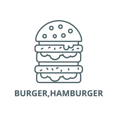 Burger, hamburger hattı simgesi, vektör. Burger, hamburger anahat işareti, konsept sembolü, düz illüstrasyon