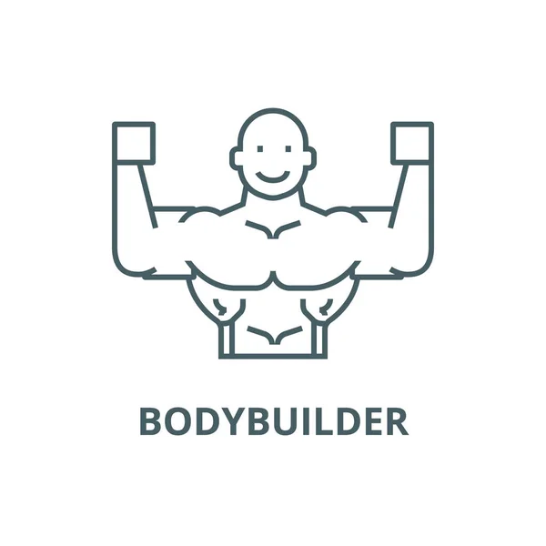 Bodybuilder linje ikon, vektor. Påbyggaren dispositions skylt, koncept symbol, platt illustration — Stock vektor