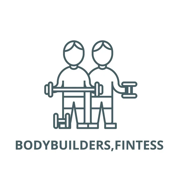 Bodybuilders, 핀 테 라인 아이콘, 벡터. 보디 빌더, fintess의 윤곽 표시, 개념 기호, 평면 그림 — 스톡 벡터