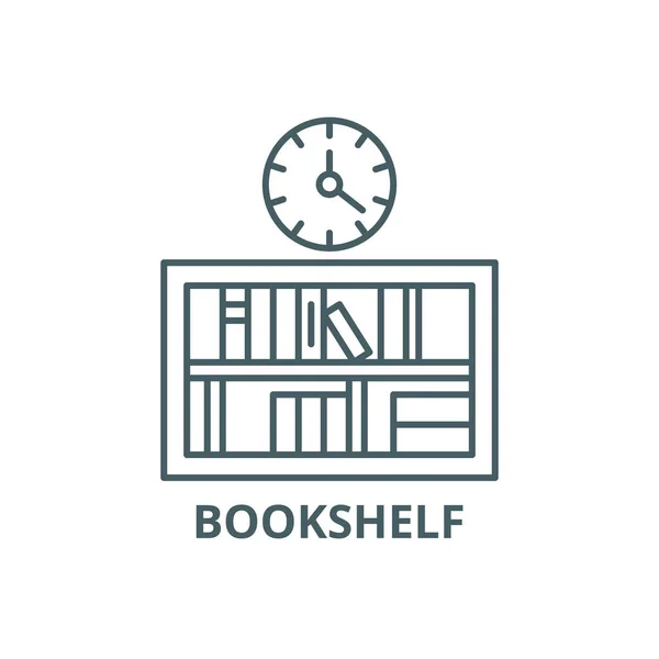 Bookshelf with clock line icon, vector. Bookshelf with clock outline sign, concept symbol, flat illustration — Stock Vector