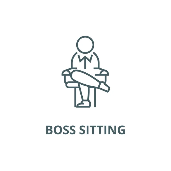 Boss zittend op de stoel lijn icoon, Vector. Boss zittend op stoel schets teken, concept symbool, platte illustratie — Stockvector