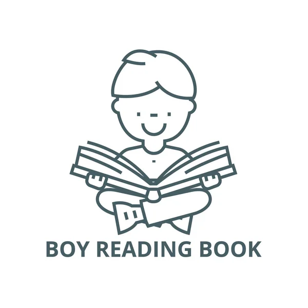 Boy reading boek lijn icoon, Vector. Boy reading boek schets teken, concept symbool, platte illustratie — Stockvector