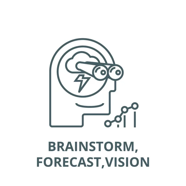 Brainstorm, previsão, ícone da linha de visão, vetor. Brainstorm, previsão, sinal de esboço de visão, símbolo de conceito, ilustração plana — Vetor de Stock