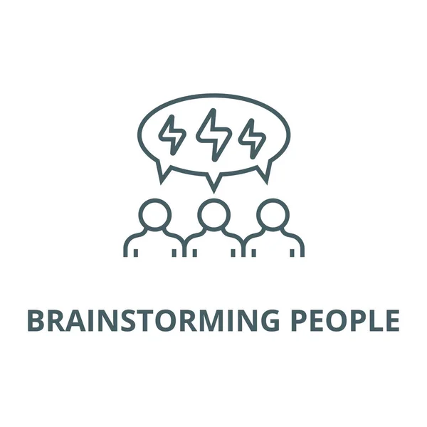Brainstorming ícone de linha de pessoas, vetor. Brainstorming pessoas esboço sinal, símbolo de conceito, ilustração plana — Vetor de Stock