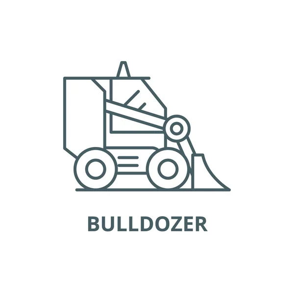 Bulldozer Linie Symbol, Vektor. Planierraupe umreißt Schild, Konzept-Symbol, flache Illustration — Stockvektor