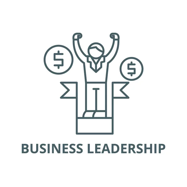 Ícone de linha de liderança empresarial, vetor. Sinal de esboço de liderança empresarial, símbolo de conceito, ilustração plana — Vetor de Stock
