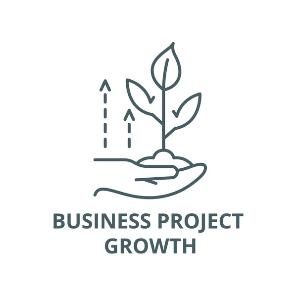 Значок линии роста бизнес-проекта, вектор. Набросок плана роста бизнес-проекта, символ концепции, плоская иллюстрация — стоковый вектор