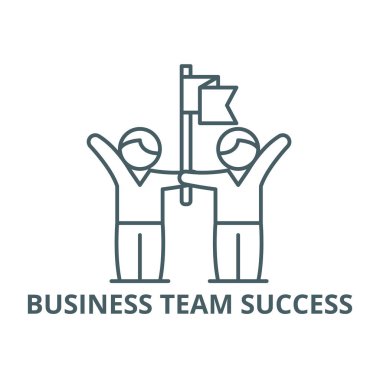 İş ekibi başarı satırı simgesi, vektör. İş ekibi başarı anahat işareti, kavramı sembolü, düz illüstrasyon