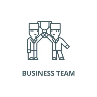 İş ekibi, başarı hedefleri, kazananlar çizgi simgesi, vektör. İş ekibi, başarı hedefleri, kazananlar anahat işareti, konsept sembolü, düz illüstrasyon