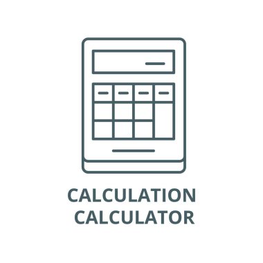 Hesap makinesi satır simgesi, vektör üzerinde hesaplama. Hesap makinesi anahat işareti, kavram sembolü, düz illüstrasyon hesaplama