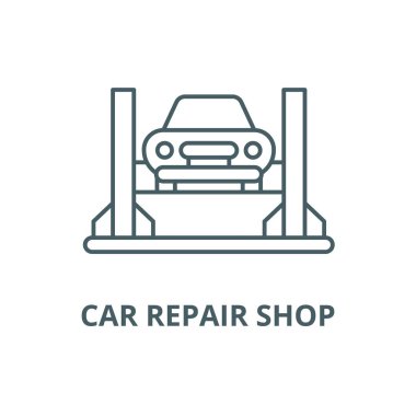 Araba tamircisi hattı simgesi, vektör. Araba tamir Mağazası anahat işareti, kavramı sembolü, düz illüstrasyon