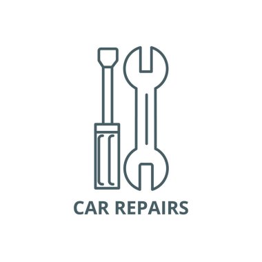 Araba tamir hattı simgesi, vektör. Araba tamir anahat işareti, kavramı sembolü, düz illüstrasyon