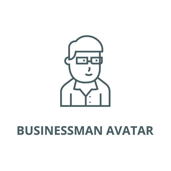 Avatar empresário com ícone de linha de óculos, vetor. Avatar empresário com óculos sinal de contorno, símbolo de conceito, ilustração plana —  Vetores de Stock
