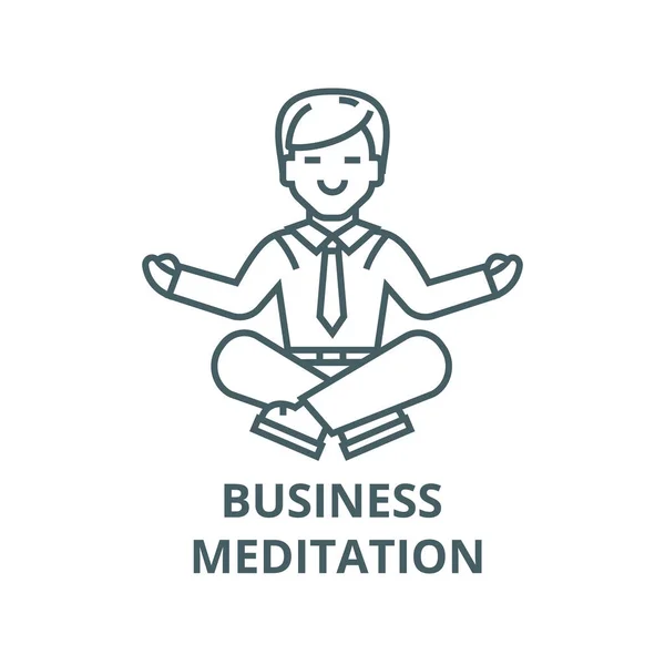 Icône de ligne de méditation d'homme d'affaires, vecteur. Businessman méditation contour signe, concept symbole, illustration plate — Image vectorielle