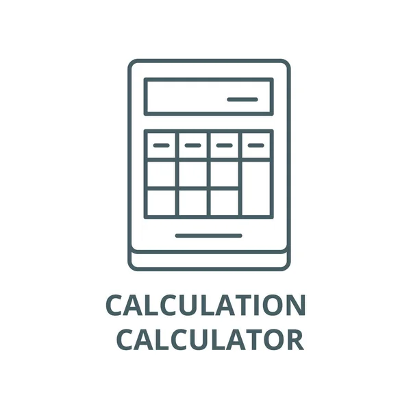 Cálculo en el icono de la línea de la calculadora, vector. Cálculo sobre el signo de contorno de la calculadora, símbolo de concepto, ilustración plana — Vector de stock