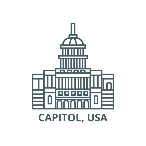 Capitol, ikona linie v USA, vektor. Capitol, značka USA, symbol konceptu, plochá ilustrace — Stockový vektor