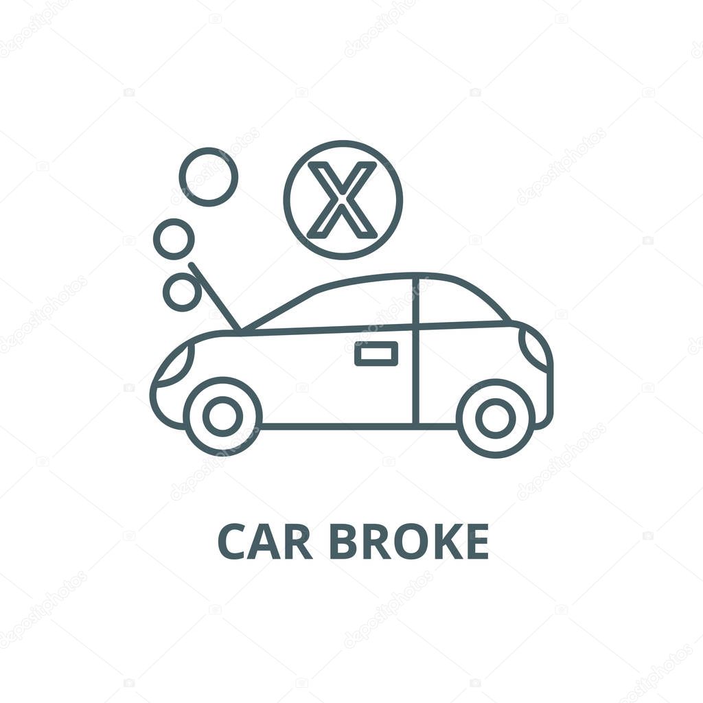 Car broke line icon, vector. Car broke outline sign, concept symbol, flat illustration