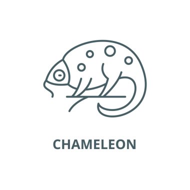Chameleon çizgi simgesi, vektör. Bukalemun anahat işareti, konsept sembolü, düz illüstrasyon