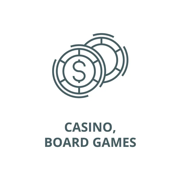 Casino, icona della linea di giochi da tavolo, vettore. Casino, giochi da tavolo segno contorno, simbolo del concetto, illustrazione piatta — Vettoriale Stock