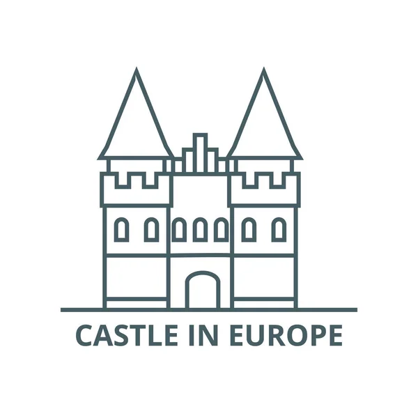 L'icona della linea Castle in Europe, vettore. Castello in Europa segno di contorno, simbolo concettuale, illustrazione piatta — Vettoriale Stock