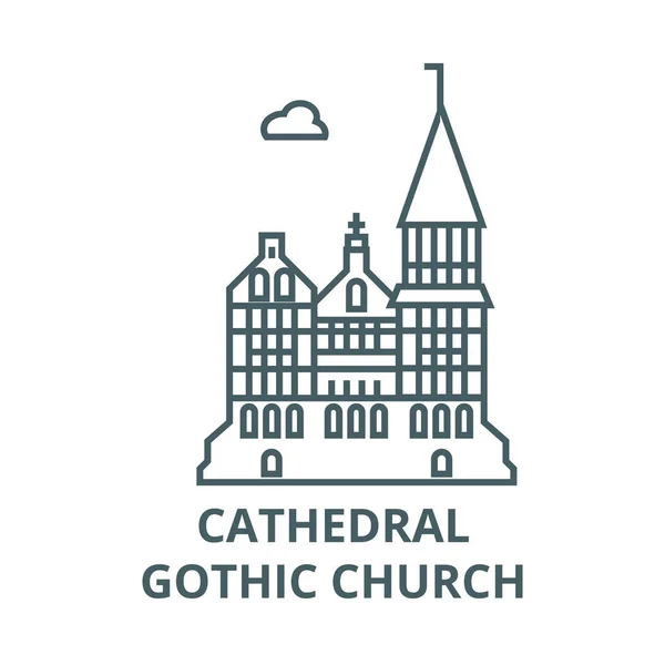 Katedrális, gótikus templom vonal ikon, vektor. Katedrális, gótikus templom vázlatjele, koncepció szimbólum, lapos illusztráció — Stock Vector