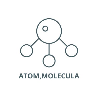 Atom, molekül çizgisi simgesi, vektör. Atom, molekül anahat işareti, konsept sembolü, düz illüstrasyon