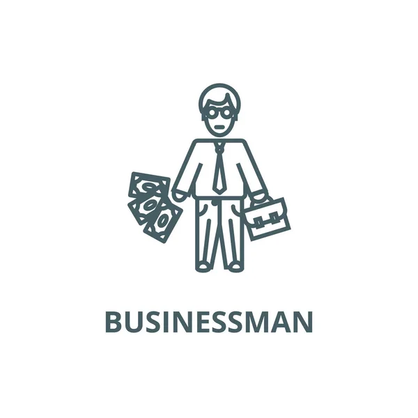 Icono de línea de hombre de negocios, vector. Bosquejo de hombre de negocios signo, símbolo de concepto, ilustración plana — Vector de stock
