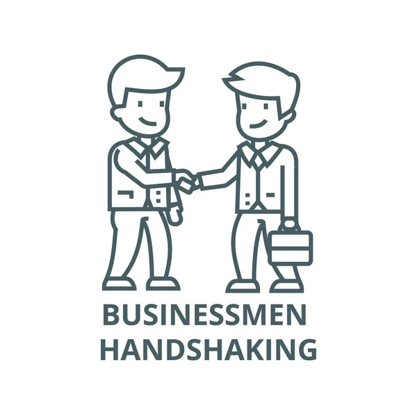 Geschäftsleute Händeschütteln Zeilensymbol, Vektor. Geschäftsleute Händeschütteln Umrissschild, Konzeptsymbol, flache Abbildung — Stockvektor