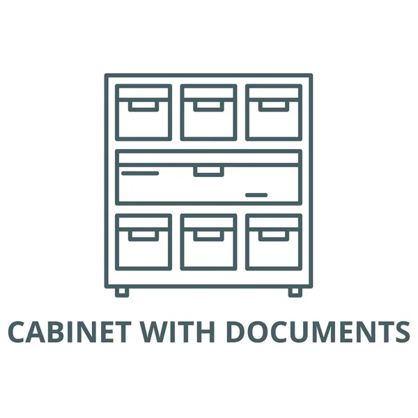 Cabinet avec icône de ligne de documents, vecteur. Cabinet avec des documents esquisse signe, symbole de concept, illustration plate — Image vectorielle