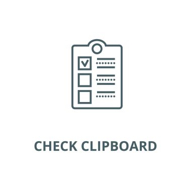 Pano çizgi simgesi, vektör kontrol edin. Pano anahat işareti, kavram sembolü, düz illüstrasyon kontrol edin