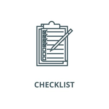 Kontrol listesi, yapılacaklar listesi satırı simgesi, vector. Kontrol listesi, yapılacaklar listesi anahat işareti, konsept sembolü, düz çizim